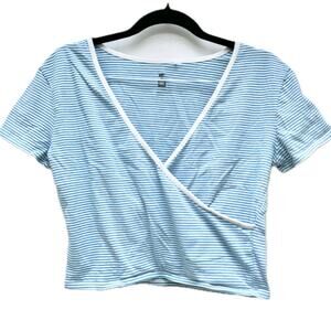 Striped Short Sleeve Wrap Crop Top